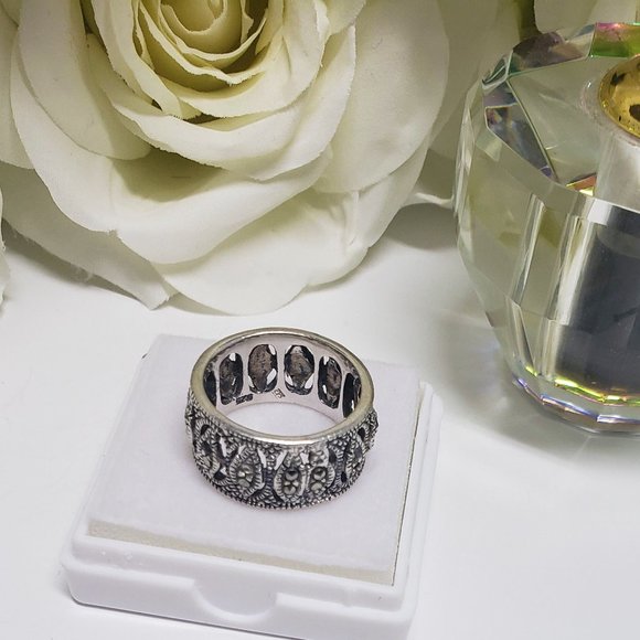 Swiss Marcasite Marquise Eternity Wide Band Ring - Picture 4 of 6